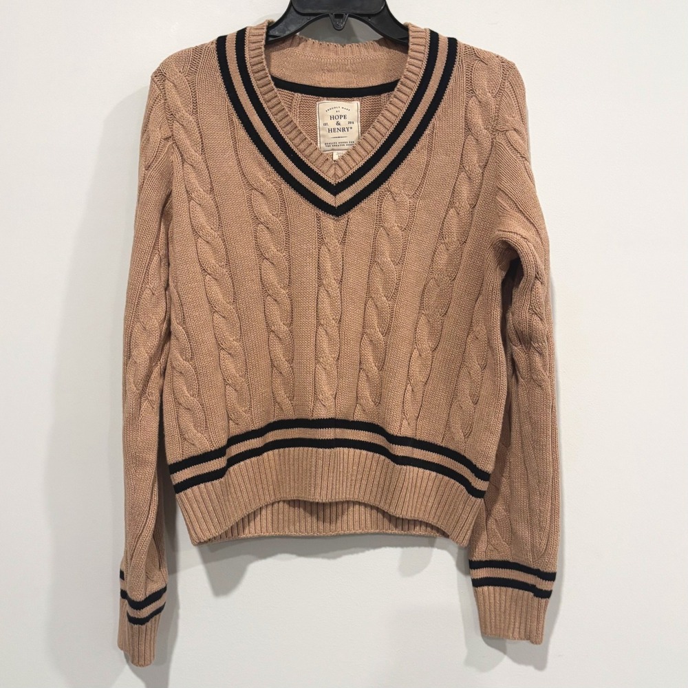 Hope Henry Cable Knit Sweater Oversize Medium Varsity Prep Organic Cotton 21349